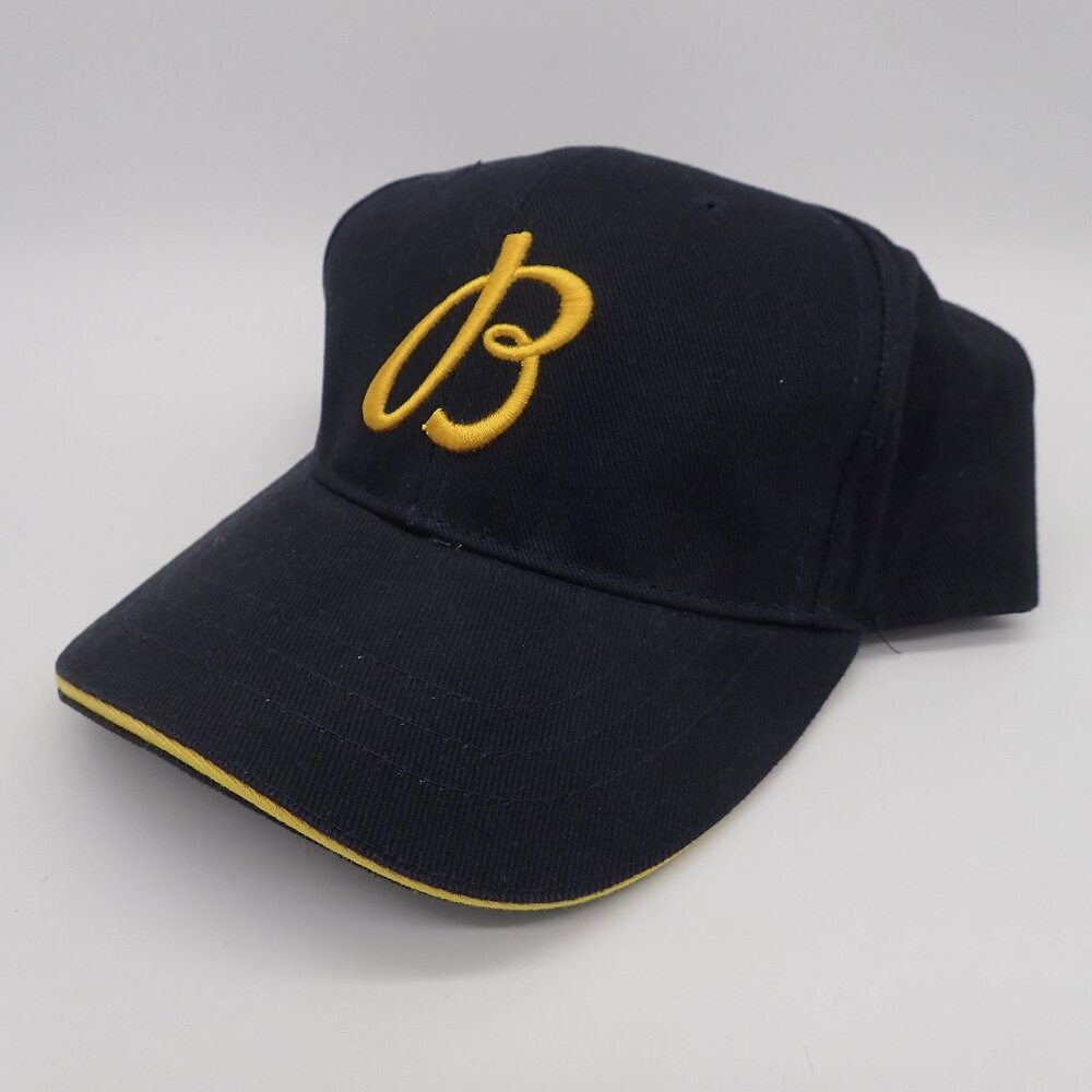 Breitling 1884 Blue Hat Cap Yellow Logo Leather Strapback Adjustable One Size